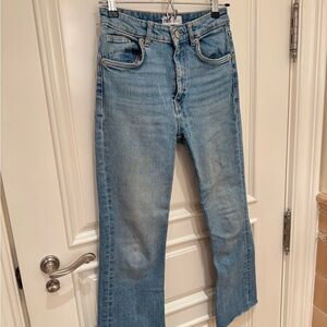 Zara Light Blue Cropped Flare Denim Jeans